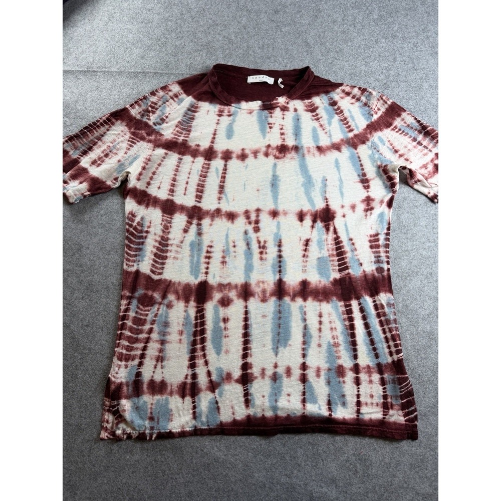Sandro Paris Womens Top Medium Multi 100% Linen Tie Dye Open Weave Rustic